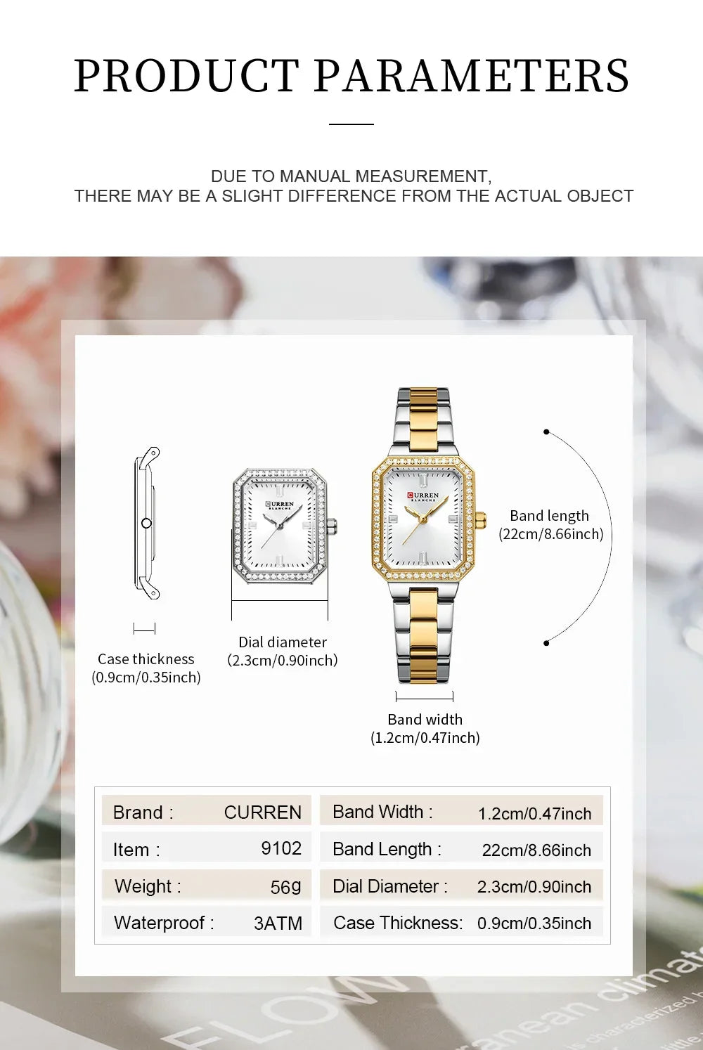 CURREN Women Watch Quartz Watch for Ladies Simple Elegant Dress Wristwatch Stainless Steel Bracelet