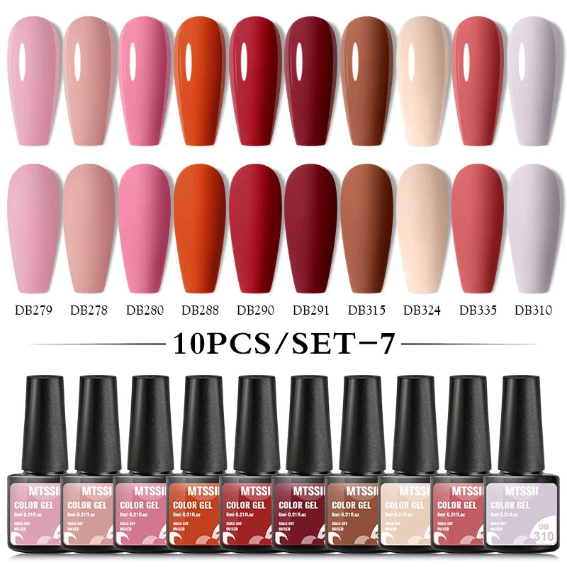 10PCS/Set Gel Nail Polish Set 125 Colors Glitter Semi Permanent Hybrid Gel Varnishes Base Top Coat Soak Off UV LED Nail Art Gel