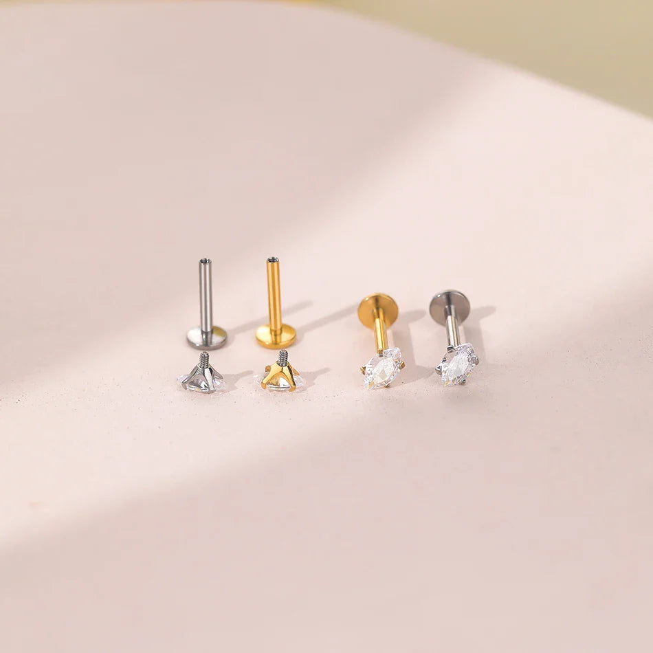 1PC Titanium Zircon Star Flower Labret Piercing for Women Cartilage Tragus Daith Helix Stud Earring Body Jewelry