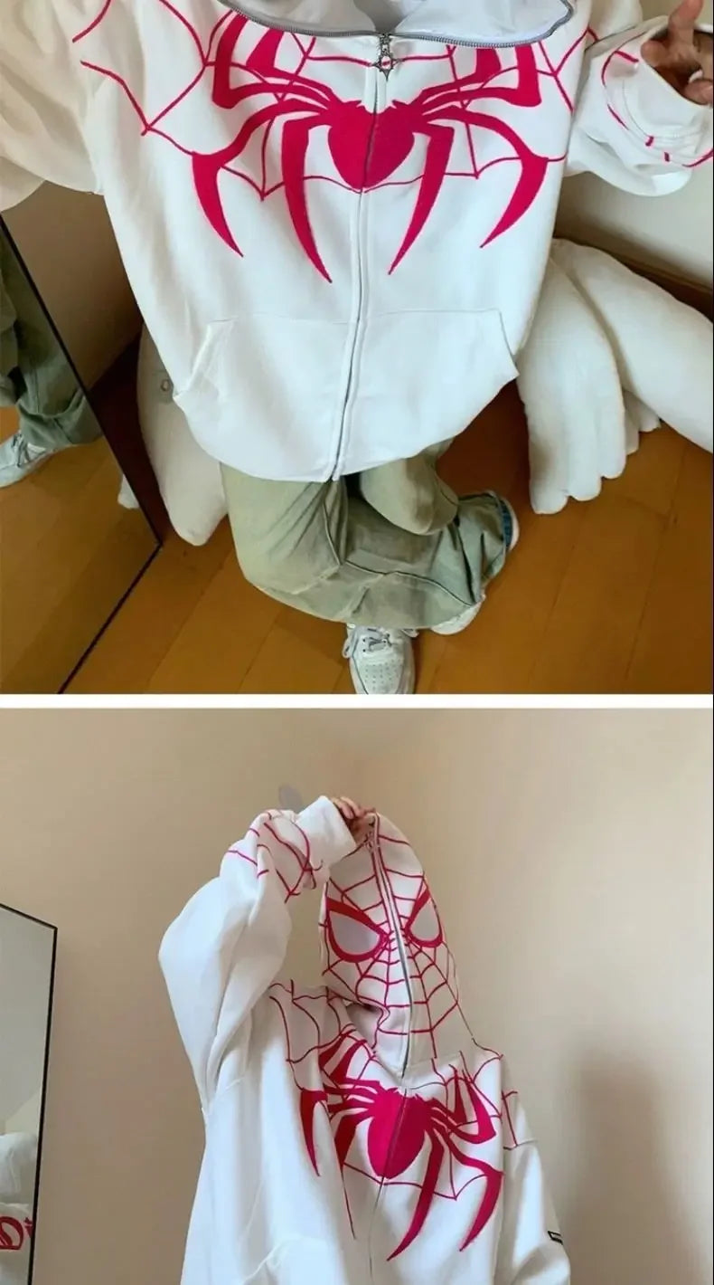 American Style Spiderman Sweatshirt Men Hip Hop Heavyweight Hardcore Cardigan Jacket Spring Autumn Design Sensibility Hooded Top