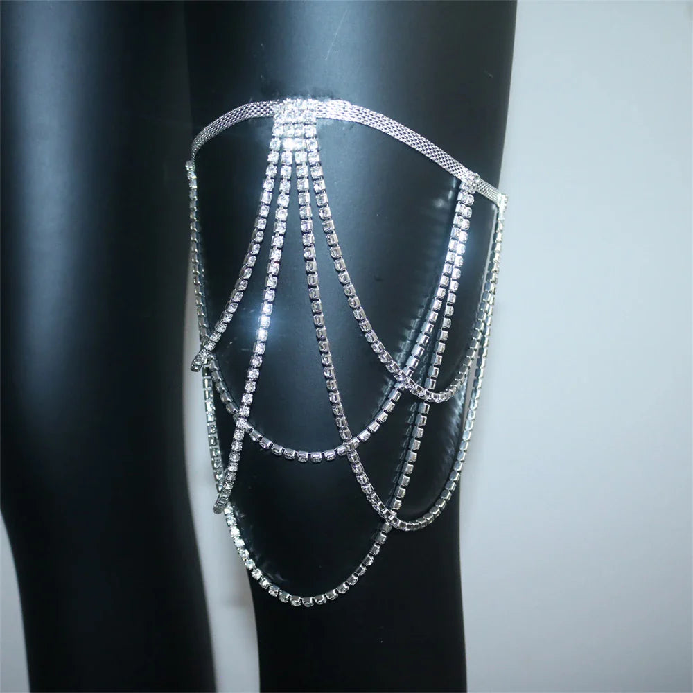 1pc Rhinestone Elasticity Sexy Leg Thigh Chain Body Jewelry for Women Night Club Crystal Leg Body Chain Accessories Gift