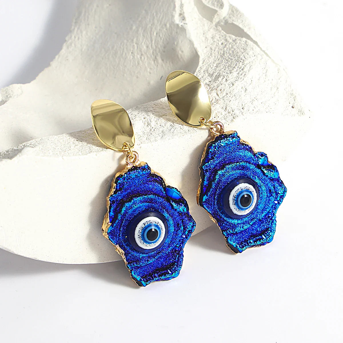 AENSOA Vintage Abstract Simulated Natural Stone Dangle Earrings for Women Van Gogh Painting Star Geometric Volcanic Rock Earring