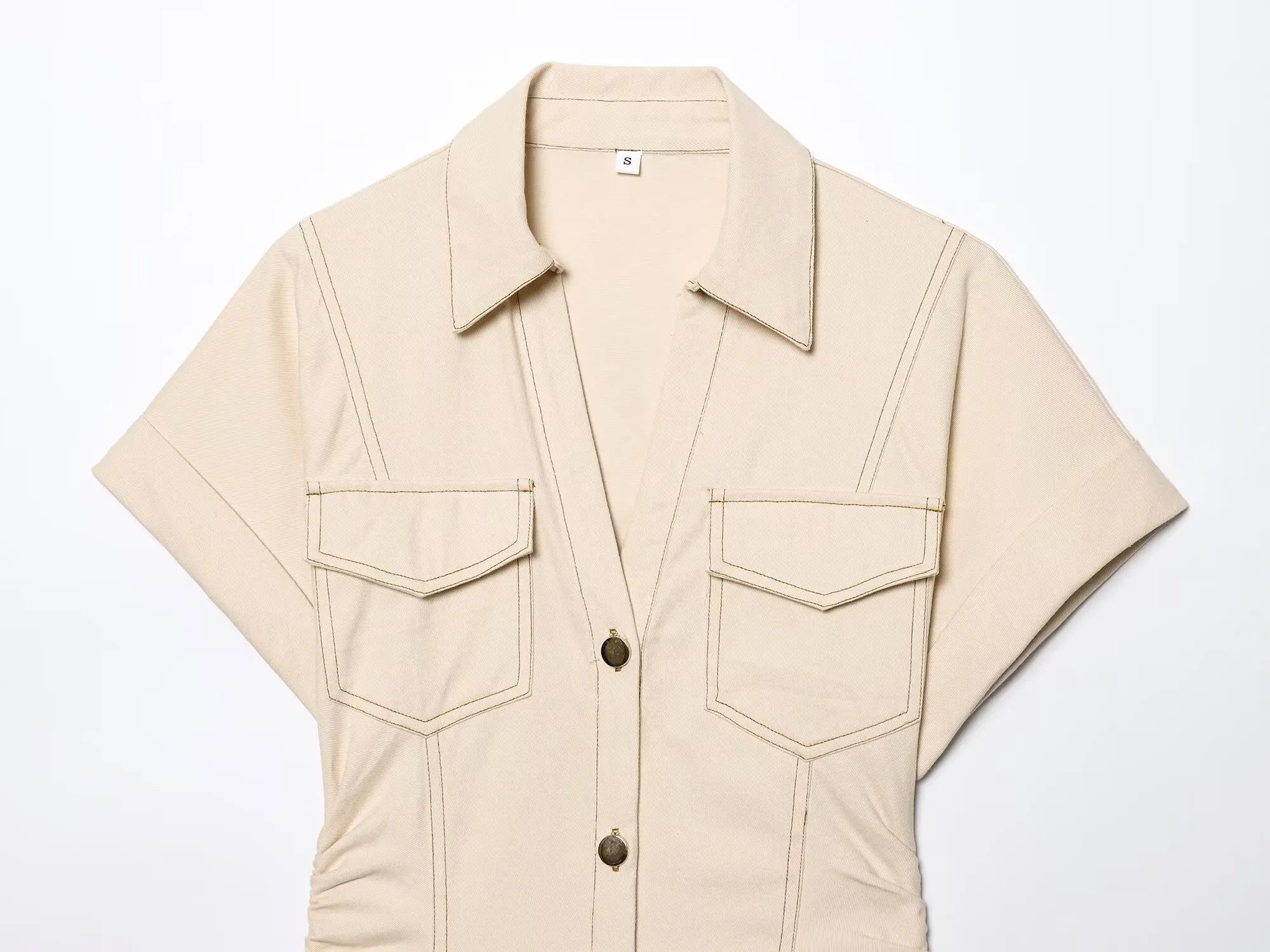 ETJ 2025 summer new TRAF women's elegant fashion waist pleated V-neck short-sleeved temperament denim MIDI dress