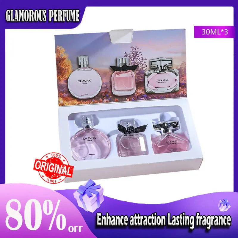 90ML(30mlx3PCS) Eau De Parfum Gift Box Feminino Spray Fresh Light Scent Floral Fruity Chypre Notes LongLasting Women Perfume Set