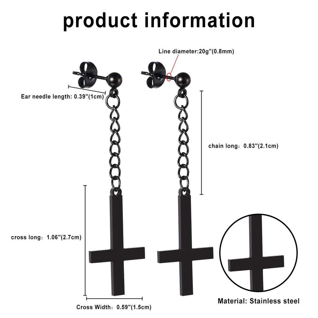 BONISKISS Men Women Stainless Steel Inverted Upside Down Cross Earring Church of Satan Temple Occult Satanic Witchy Stud Jewelry