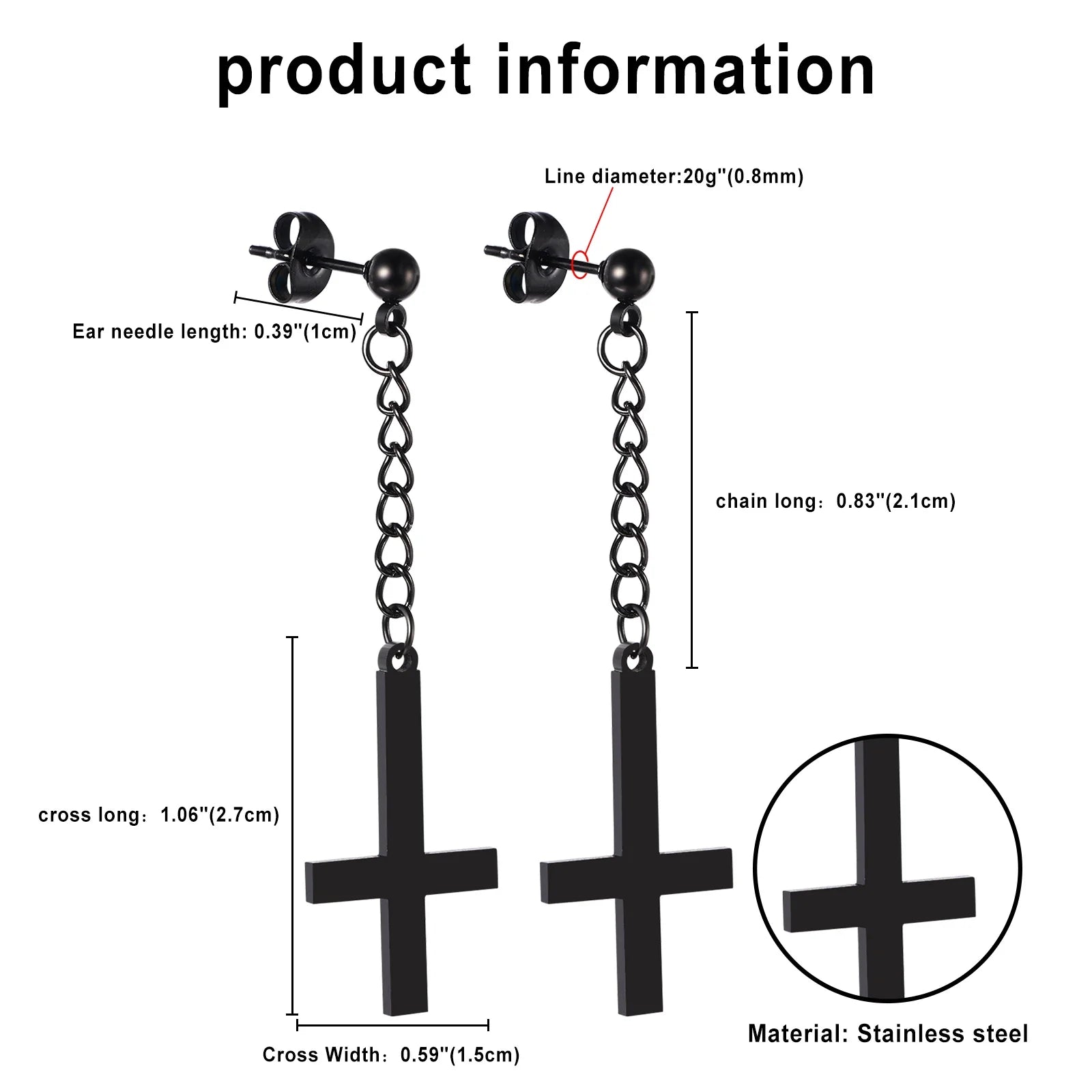 BONISKISS Men Women Stainless Steel Inverted Upside Down Cross Earring Church of Satan Temple Occult Satanic Witchy Stud Jewelry