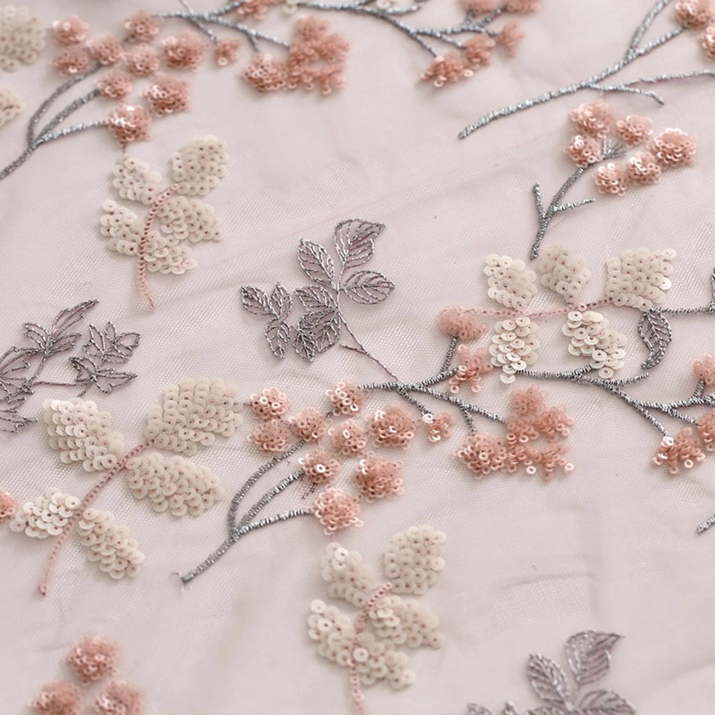 Bead embroidery with three-dimensional beads; lace embroidery flower patch for wedding dress decoration and accessory patch.