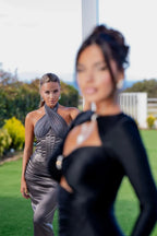 Articat Sexy Hollow Out Long Sleeved Elastic Tight Dress Women Pleats Double Layered Female Vestidos Elegant Party Evening Dress