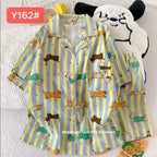 Cute Pink Cloud Cotton Spwear Bear Print Home Clothes Long Sve ort Sve Women's Comfortable Home Suit Summer Thin