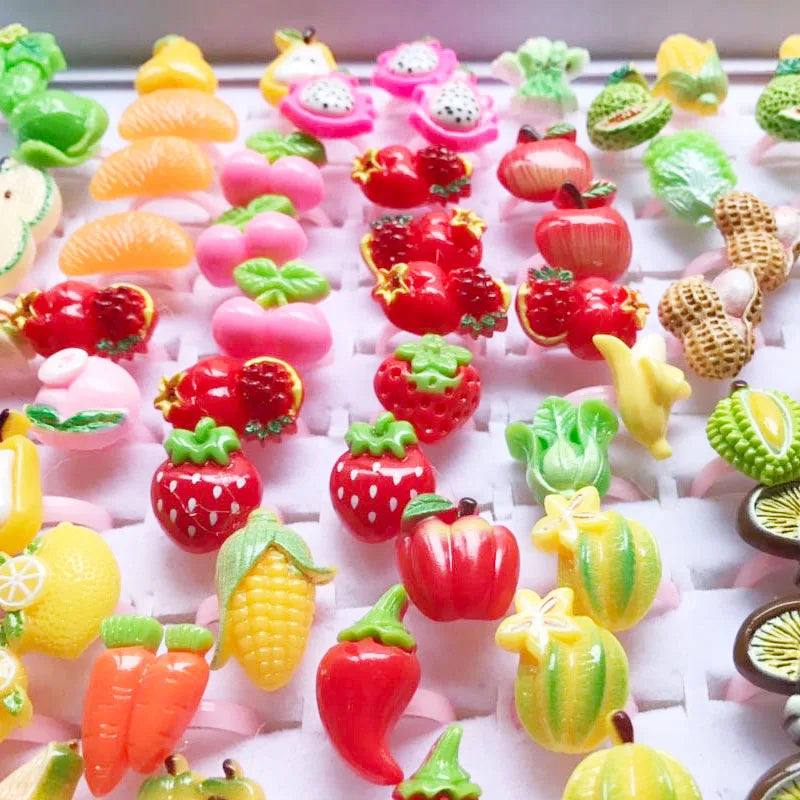 10pcs/lot Children's Cartoon Rings Candy Flower Animal Bow Shape Ring Set Mix Finger Jewellery Rings Kid Girls Toys Anillo