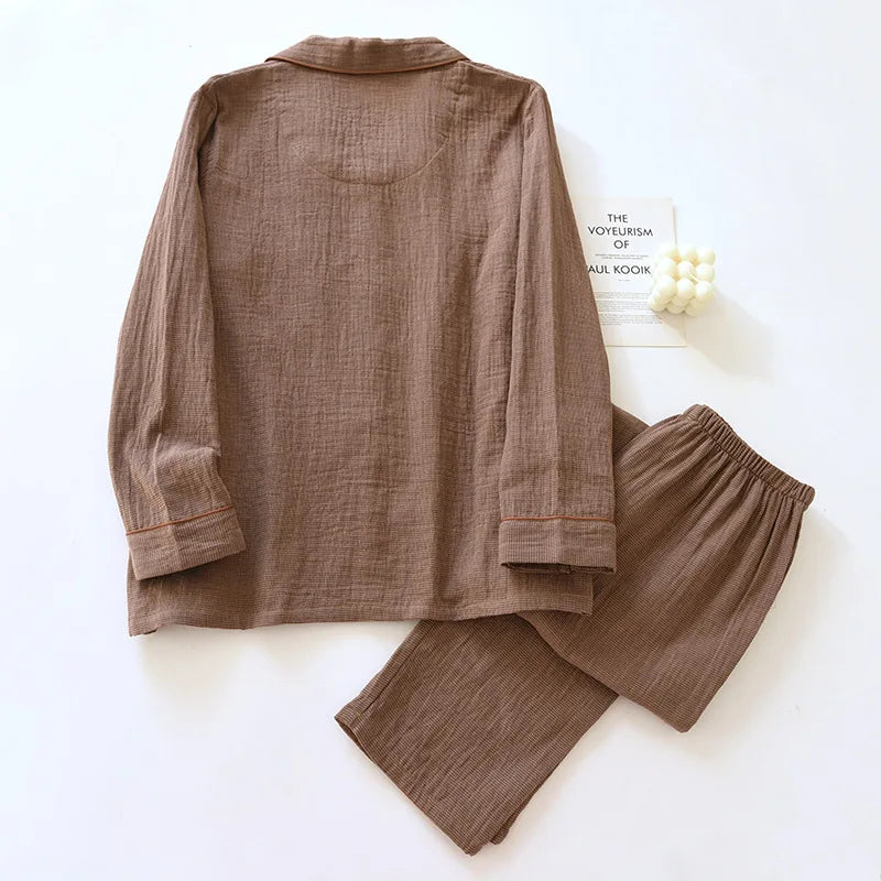 2025 New Spring Couple's Pajama Set 100% Cotton Long Sleeve Long Pants Two Piece Set for Men and Women's Home Furnishings