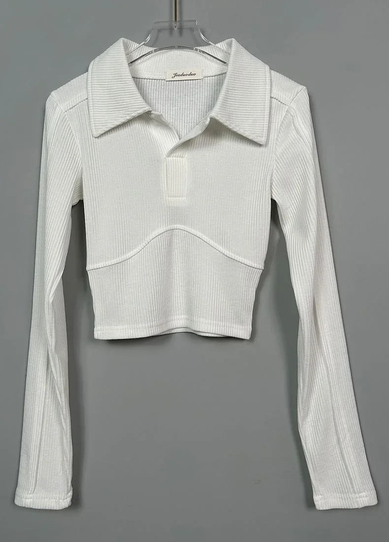 Elegant Coquette Women's Polo Neck T-Shirt - Long Sleeve, Chic Style, Effortless Elegance