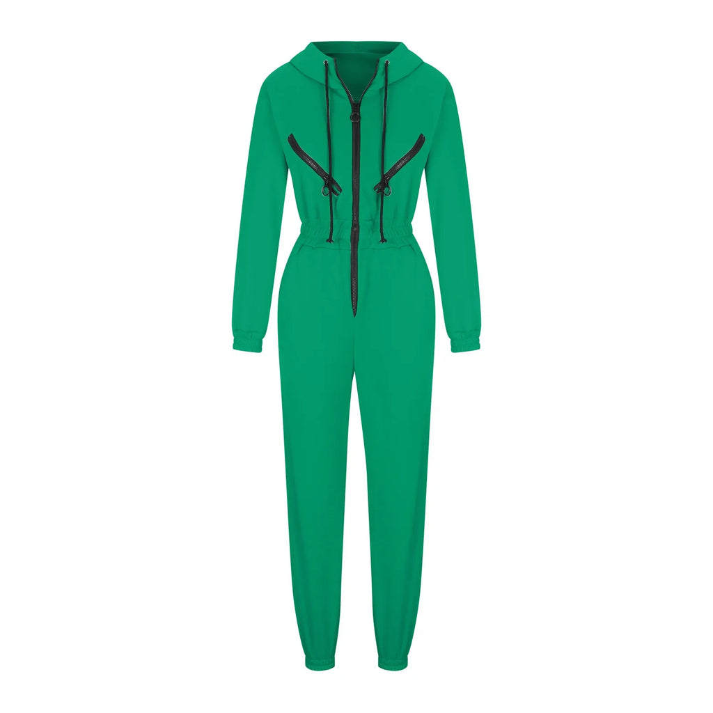 Autumn Women's Monochrome Long-Sleeved Jumpsuit Solid Color Zip-up Sportswear Female Winter Casual Tracksuit Fashionable Hoodies