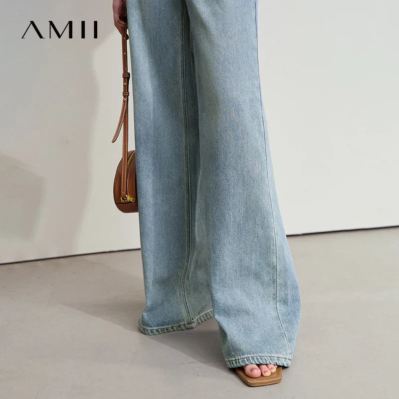 AMII Minimalist Blue Jeans Women 2025 Summer New Versatile Denim Wide Leg Pants Low Waist Thin Casual Loose Trousers  12542121