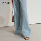 AMII Minimalist Blue Jeans Women 2025 Summer New Versatile Denim Wide Leg Pants Low Waist Thin Casual Loose Trousers  12542121