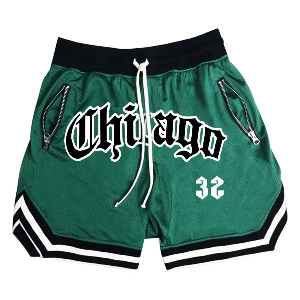 Chicago Basketball Shorts Men's Casual Sports Shorts Breathable Running Training Five Points PantsMesh Fitness Short Trousers