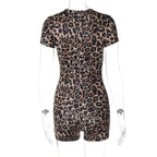 2024 Summer New Product Leopard Print short Sleeved V-neck Fashionable Tight Fitting Hip Lifting Jumpsuit For Women