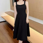 Elegant Black Midi Strapless Dress French Style Birthday Party Slimming Fit Pure Desire Design  Polyester Fiber