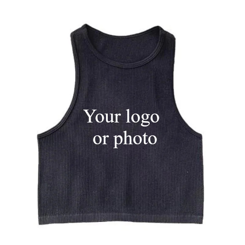 DIY Print Customize Sleeveless Vest Women's Summer High Waist Short Crop Top Fitness Running Yoga Clothes Slim Fast Dry Clothes