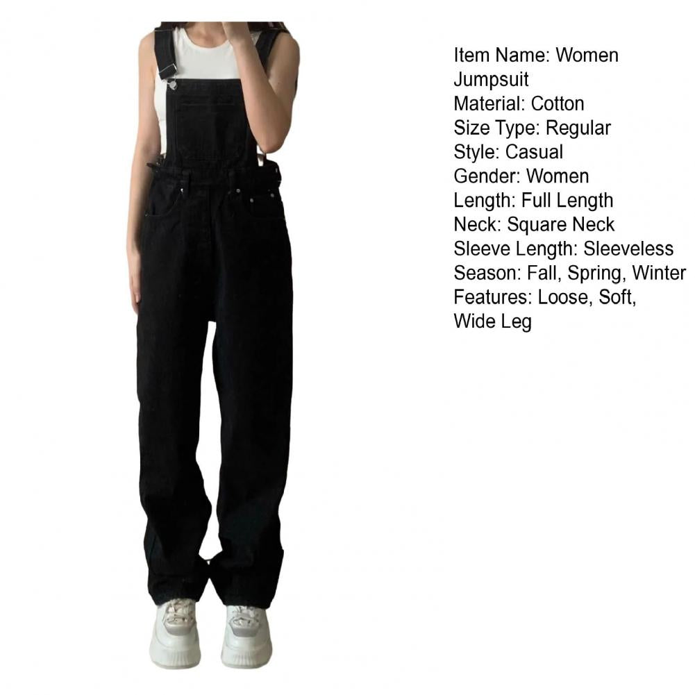 2023 Summer Black Jumpsuit Women Loose Dungarees Overalls Wide Leg Women Long Jumpsuit Ladies Overalls For Women