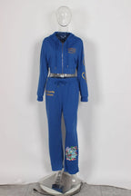 Bangniweigou Skull Love Print Zipper Short Cardigan + High Waist Straight Leg Pants Two Piece Set Women Tracksuit Autumn Winter