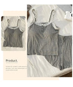 Casual Women Pajamas Summer Sleepwear Spaghetti Strap Shorts Sets 2 Pieces Night Wears O-neck Korean Sleeping Solid Home Suit
