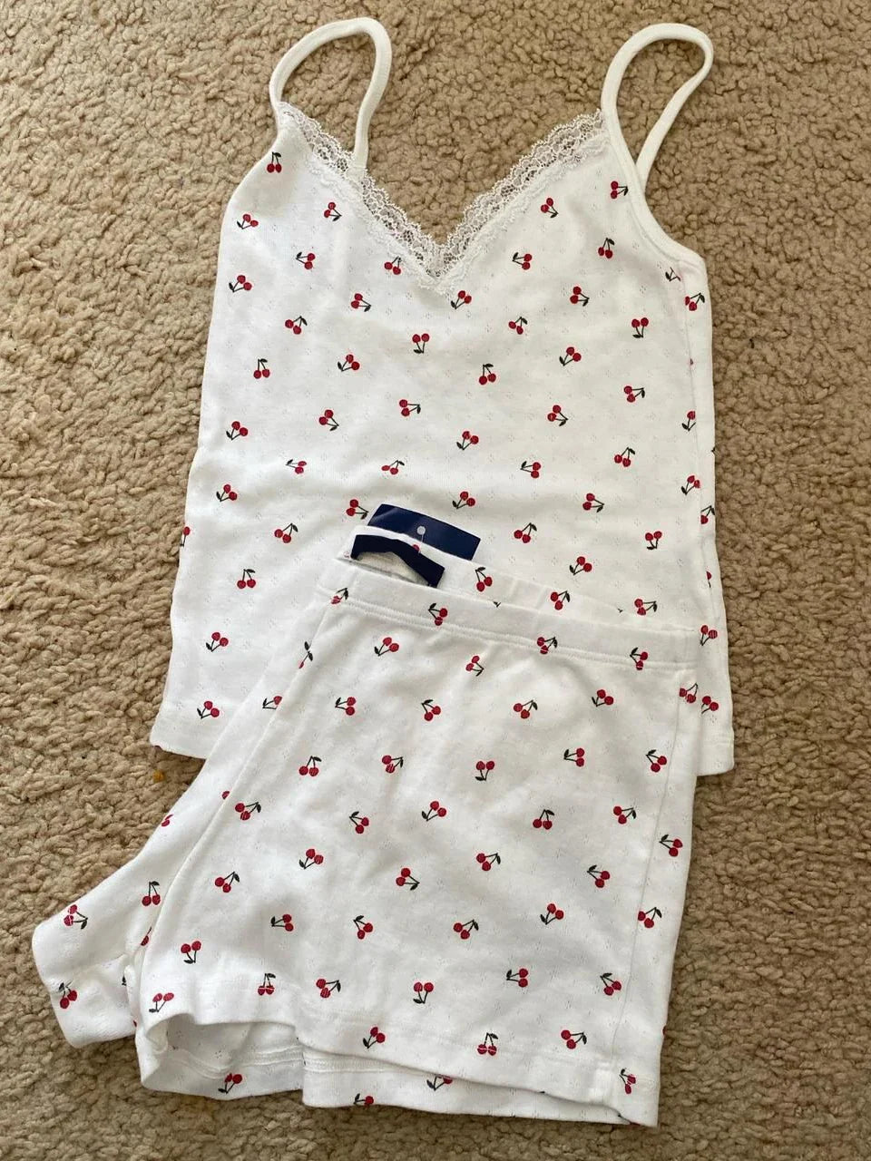 Blue Striped Tank Shorts Pajama Set Women Summer Sleeveless Crop Top+Elastic Waist Straight Short Pant Cotton Home 2 Piece Sets