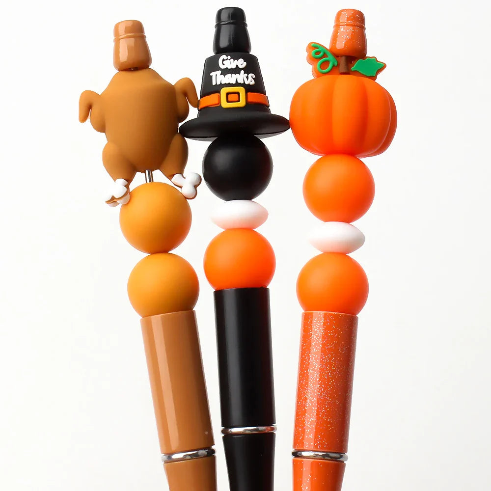 5/10/20pcs Thanksgiving Silicone Beads 3D Pumpkin Turkey  Focal Beads for Jewelry Lanyards Keychain Bracelet Making Pen Decor