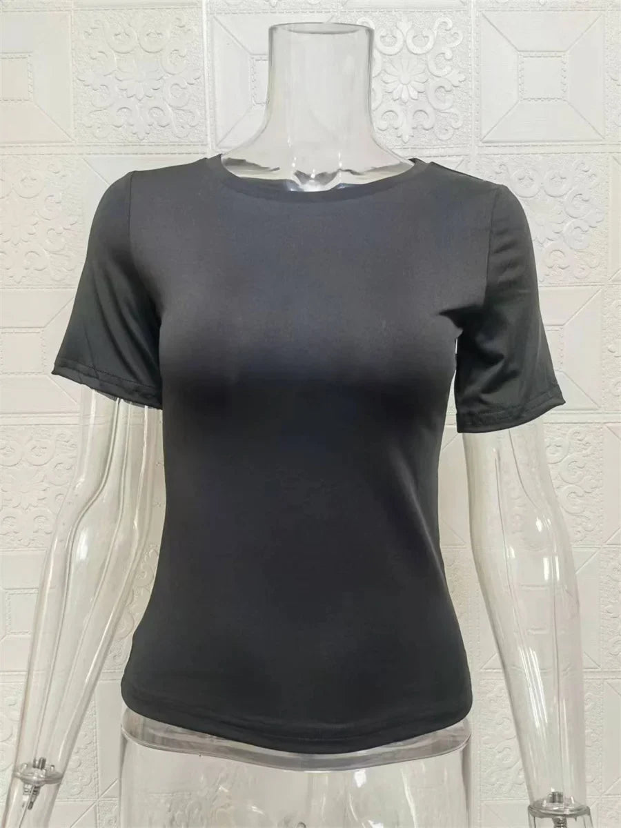 2025 Spring New Short Sleeve T-Shirt Women Solid Simple Casual Soft All-Match Hot Basic Crop Tops Tees Summer Fashion Slim Fit T