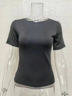 2025 Spring New Short Sleeve T-Shirt Women Solid Simple Casual Soft All-Match Hot Basic Crop Tops Tees Summer Fashion Slim Fit T