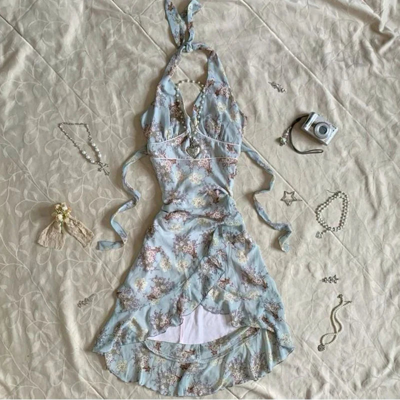 Chic Punk Y2K Dress Aesthetics Graphic Print Fashion Rock Goth Braces skirt Vintage Hiphop Sexy Pleated skirt Summer Streetwear