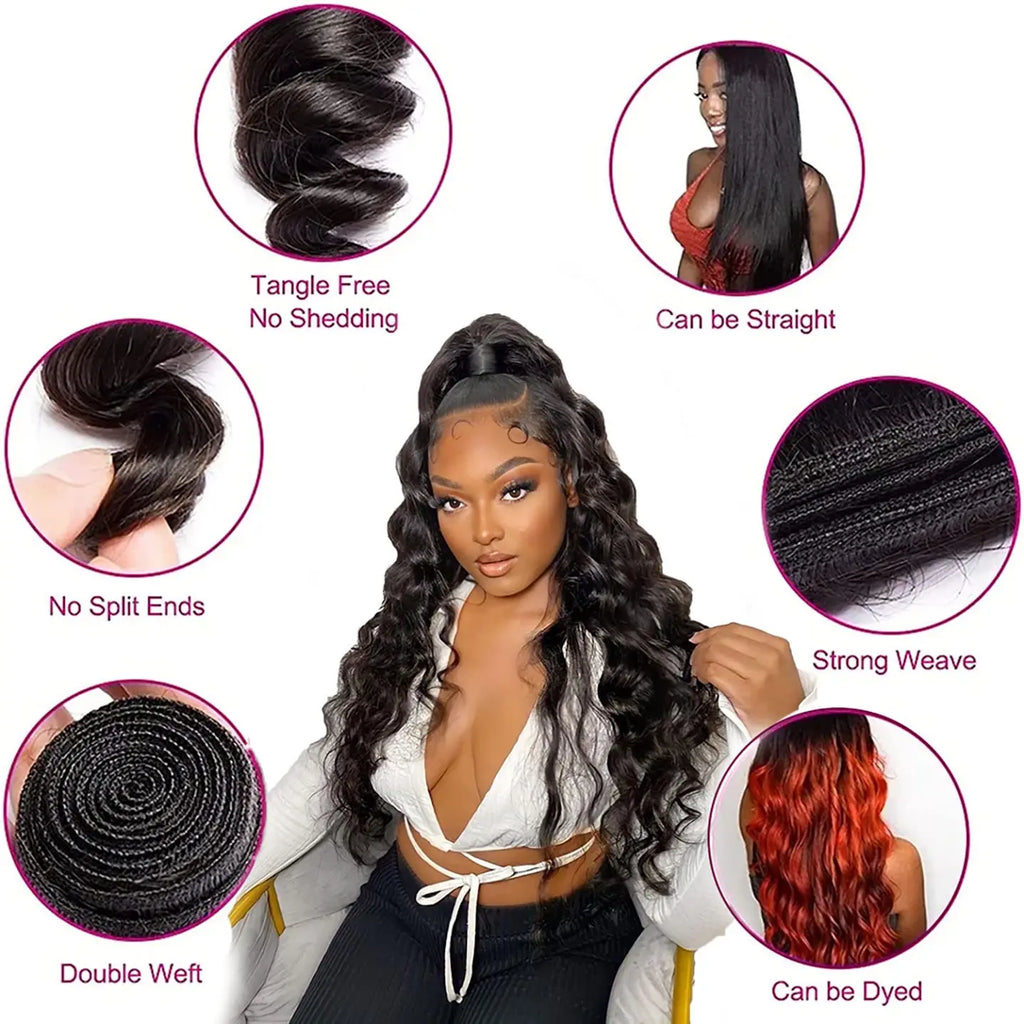 3 Bundles 1618 20 Inch Unprocessed Human Hair Loose Wave Double Weft Bundles for Women, Natural Look Volume Versatile Styling
