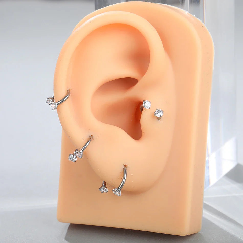 1PC Titanium Nose Horseshoe Ring Nose Septum Piercing Prong Set Round Zircon Ear Cartilage Tragus Daith Body Piercing Jewelry