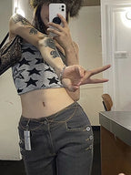 Aesthetic Retro Streetwear Harajuku Goth Sleeveless Tank Top Y2K Fashion Stars Cute Baby T Shirt Summer E-girl Crop Top Slim EMO