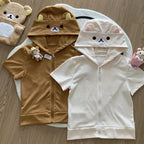 Cute Cartoon Hoodie Rilakkumaed Zip-up Hoodie Teddy Bear Ears Long Sleeve Jacket Fashion Women's Casual Cardigan Cotton Clothing