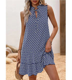2025 Elegant Women's Casual Loose Ruffle Mini Dress Summer Bohemian Printed V-neck Lace-up Small Flying Sleeve Dresses For Women