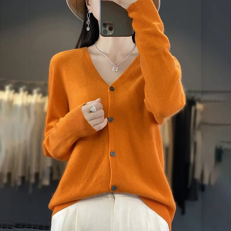 100 Merino Wool Knitted V-neck Sweater Women's Top Loose Korean Version Fashionable Versatile Autumn And Winter Cashmere Sweater