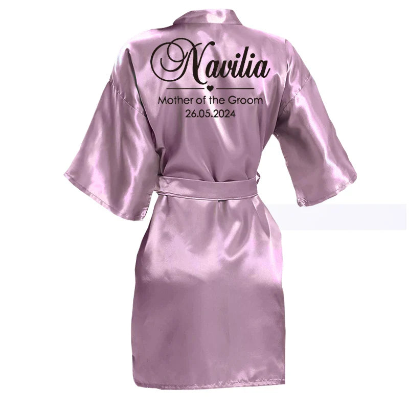 Customized Name Date Wedding Bathrobe Faux Silk Bridal Robe Bride Bridesmaid Wedding Robes Woman Bachelorette Hen Party