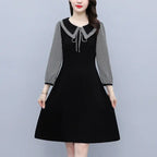 2025 New Spring Autumn Wear Temperament Small Flavor Style Slim Skirt Doll Collar Fashion Dress Women