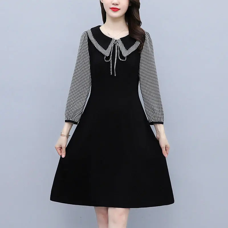 2025 New Spring Autumn Wear Temperament Small Flavor Style Slim Skirt Doll Collar Fashion Dress Women