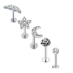 5PCS Flower Tragus Piercing Set Flat Back Cz Cartilage Stud Earring Helix Jewelry Conch Rook Stud Lot Labret Lip Piercing Bulk