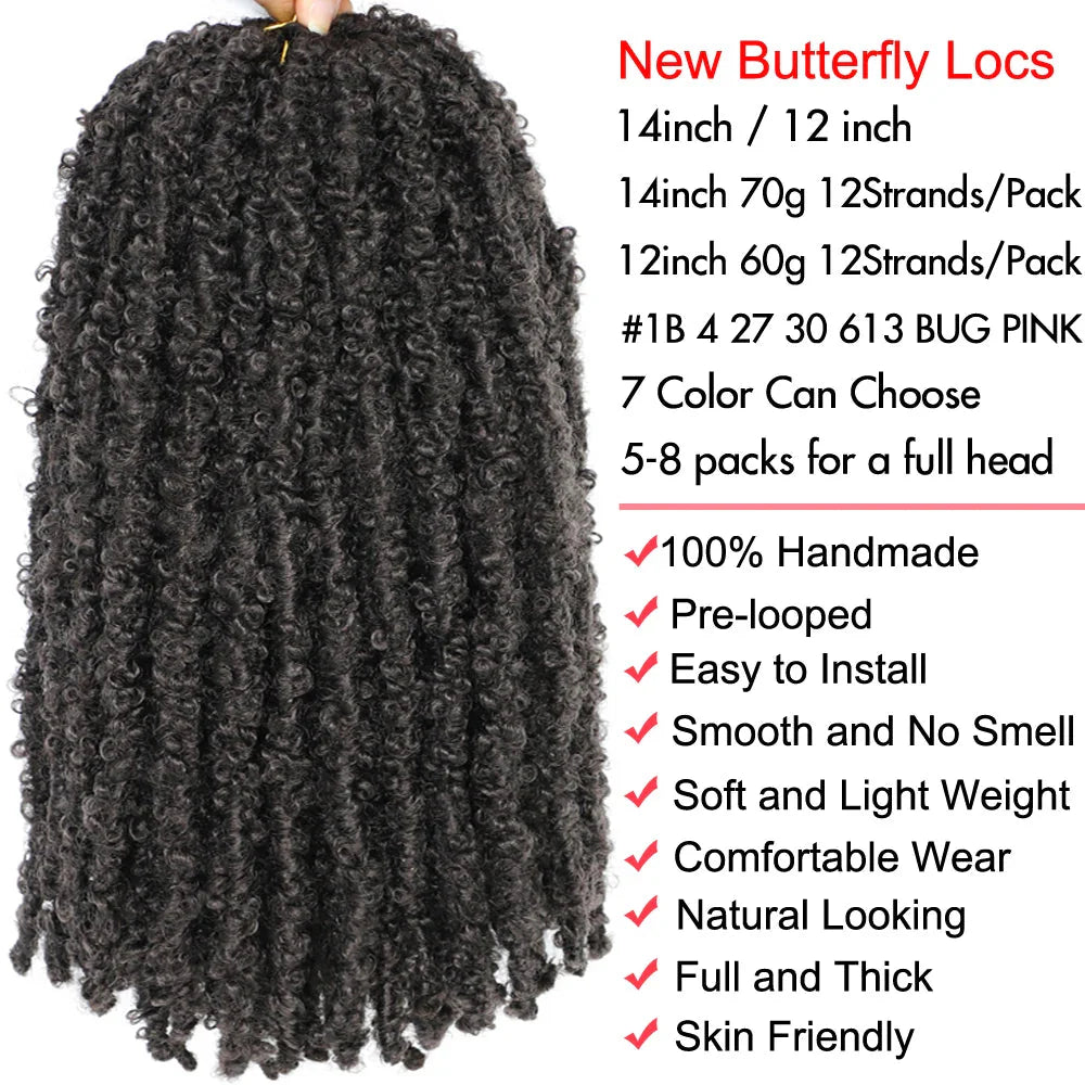 Butterfly Locs Crochet Hair 12 inch Handmade Butterfly Soft Locs Crochet Hair Extensions Synthetic Braiding Hair 12Strands/pack