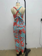 Elegant Women's jumpsuit 2024 Summer Fashion Strap Hollow Sexy Off waist Printed jumpsuit