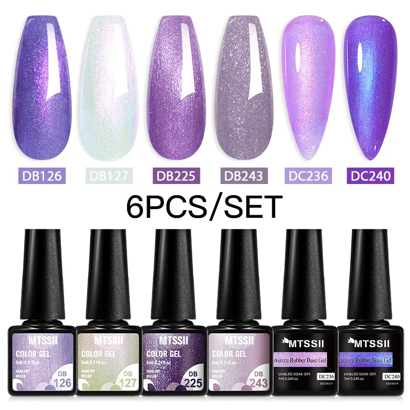 6PCS/SET Glitter Bright Pink Peach Gel Nail Polish Kit Spring Colorful Semi Permanent Soak Off Art UV Gel Varnish For Manicure