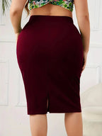 2025 Summer Plus Size Solid Slim Skirt Casual High Waist Slit Skirt  Women's Plus Size Clothing