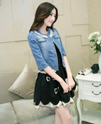 2023 Spring/Summer New Denim Jacket Women's Korean Casual Slim All-Match Short Crop Sleeve Short Sleeve Denim Button Up Top