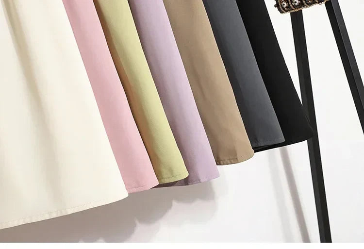 2025 Summer Female Fashionable Versatile Solid Skirts High Waisted Mid Length A-line Plus Size Skirt Split Wrap Body Skirt