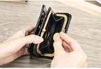 CONTACT'S Genuine Leather Short Wallets for Women Kiss Lock Classic Wallet Metal Frame Coin Purses Card Holder Money Clip Bags