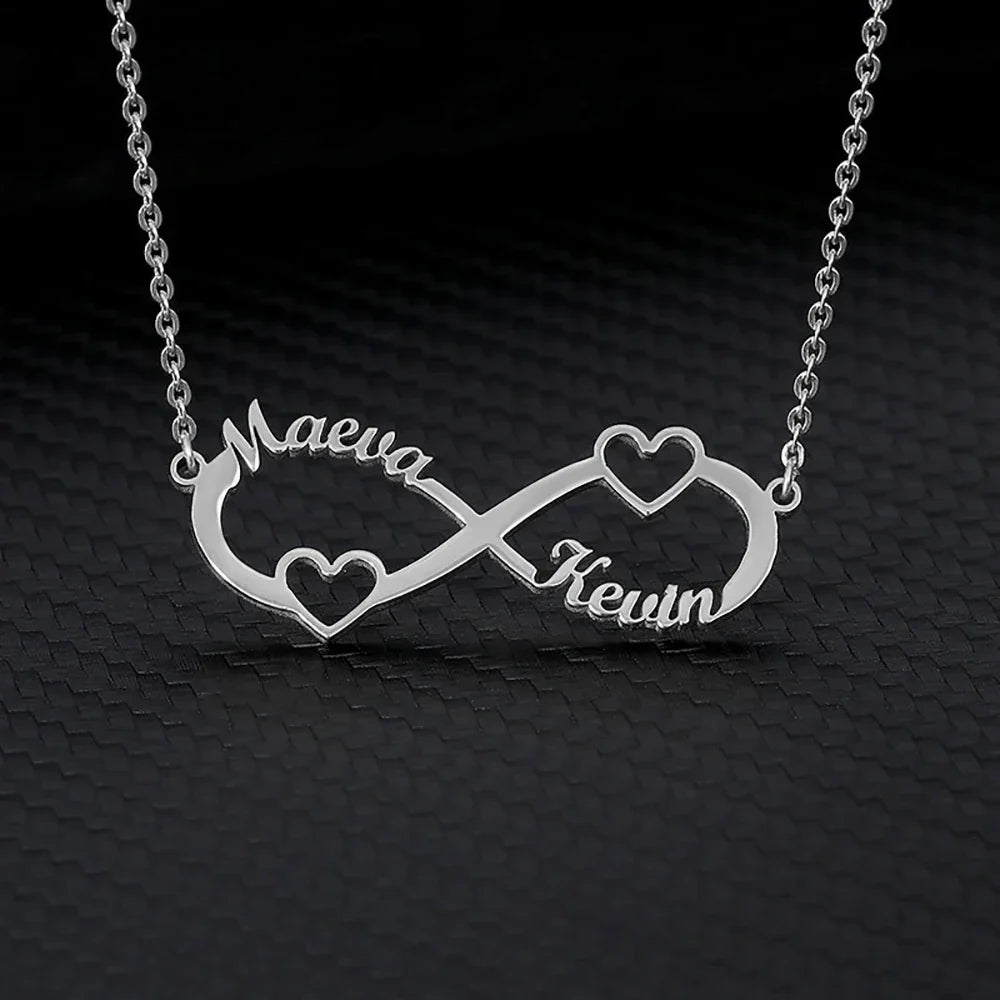 Custom Double Heart Two Names Infinity Necklaces For Women Stainless Steel Customized Necklace Pendant Personalized Jewelry Gift