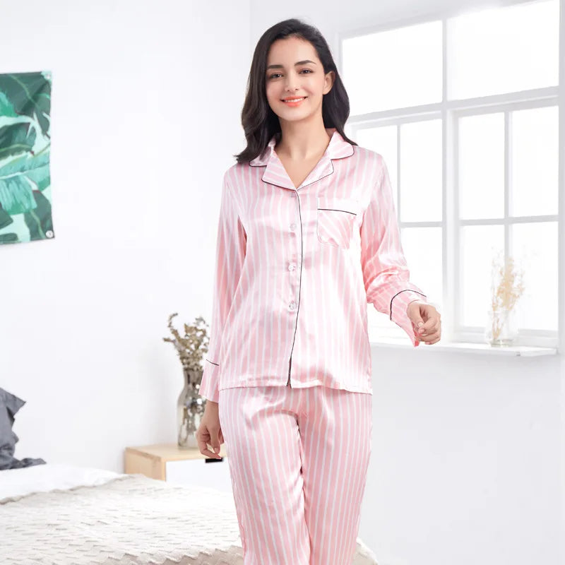 2 Piece Personalized Name Women Sleepwear Faux Silk Satin Pajamas Set Long Sleeve Sleepwear Pajamas Suit Female Homewear